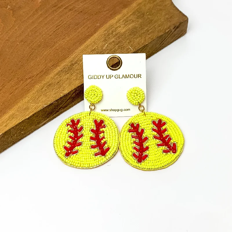 Large hoop earrings for a bold and statement-making fashion accessory-Softball Circular Beaded Earrings in Yellow