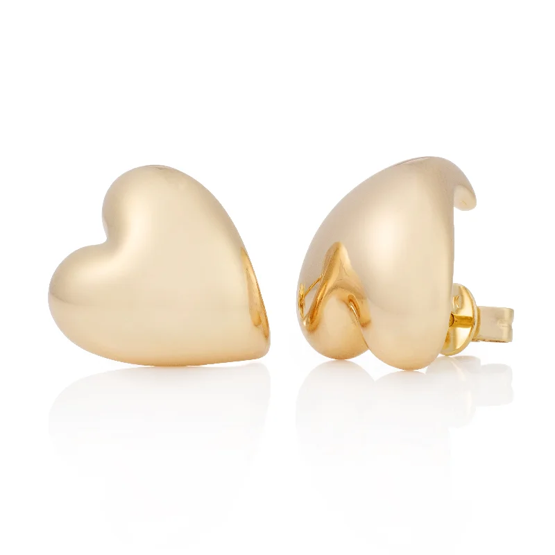 Hoop earrings with textured gold for a refined and sophisticated aesthetic-Solid Gold Heart Button Studs