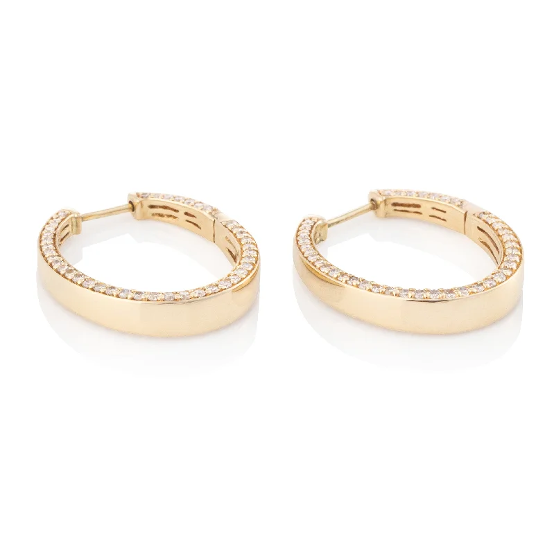 Hoop earrings with luxe velvet finishes for a rich and luxurious touch-Solid Gold Luck Earrings with Diamond Trim