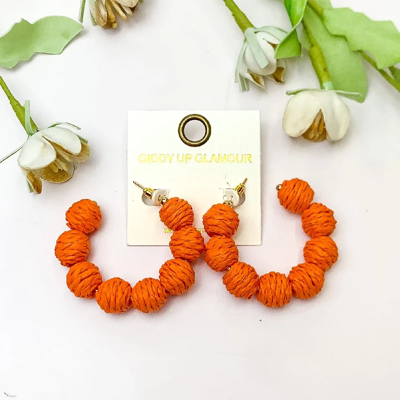 Best hoop earrings with angel wing accents for a spiritual and meaningful design-Sorbet Summer Raffia Ball Hoop Earrings in Orange