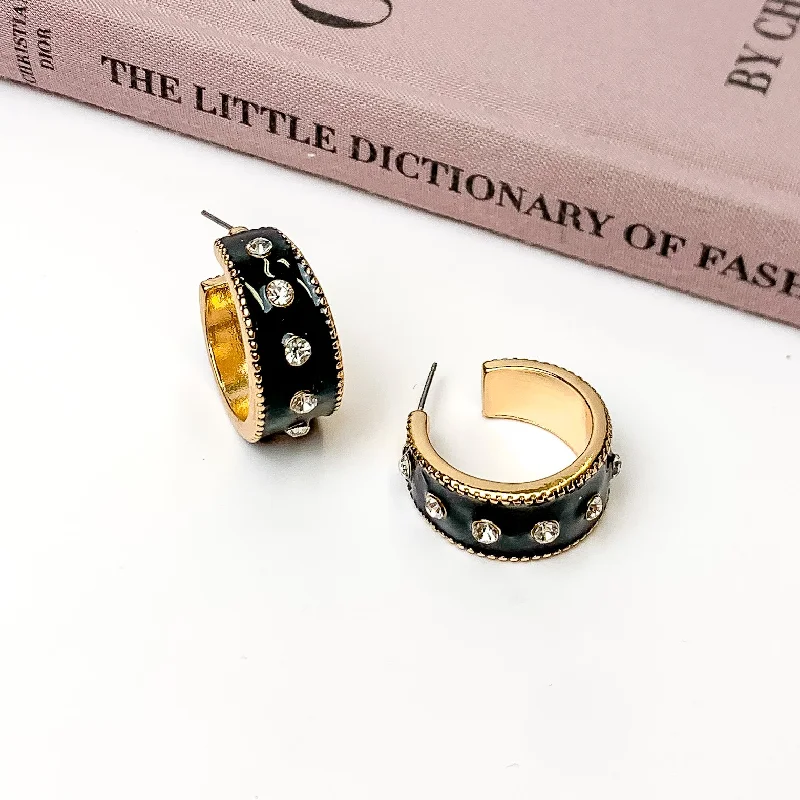 Best hoop earrings with vintage-style detailing for a nostalgic and timeless look-Surrounded By Starlight Small Gold Tone Hoop Earrings in Black