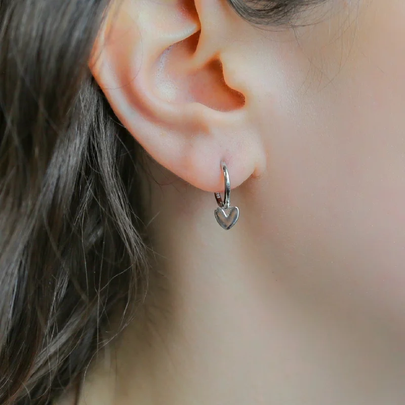 Hoop earrings with braided patterns for a detailed and textured finish-SUSPENDED - Sterling Silver Heart Dangle Earrings