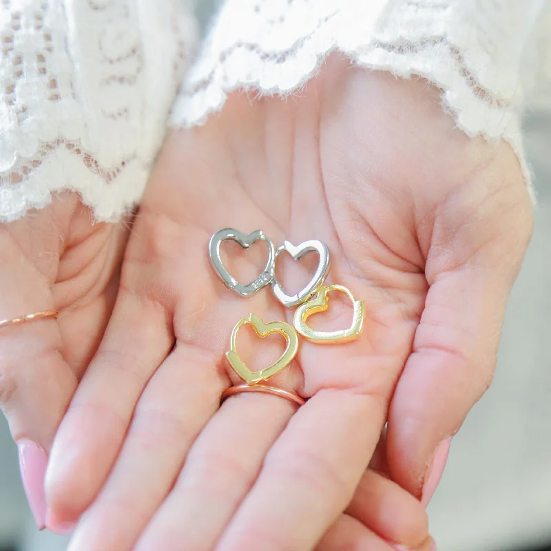 Hoop earrings with removable pendants for a versatile and customizable accessory-TAKE HEART - Sterling Silver or 18k Gold Heart Huggie Earrings