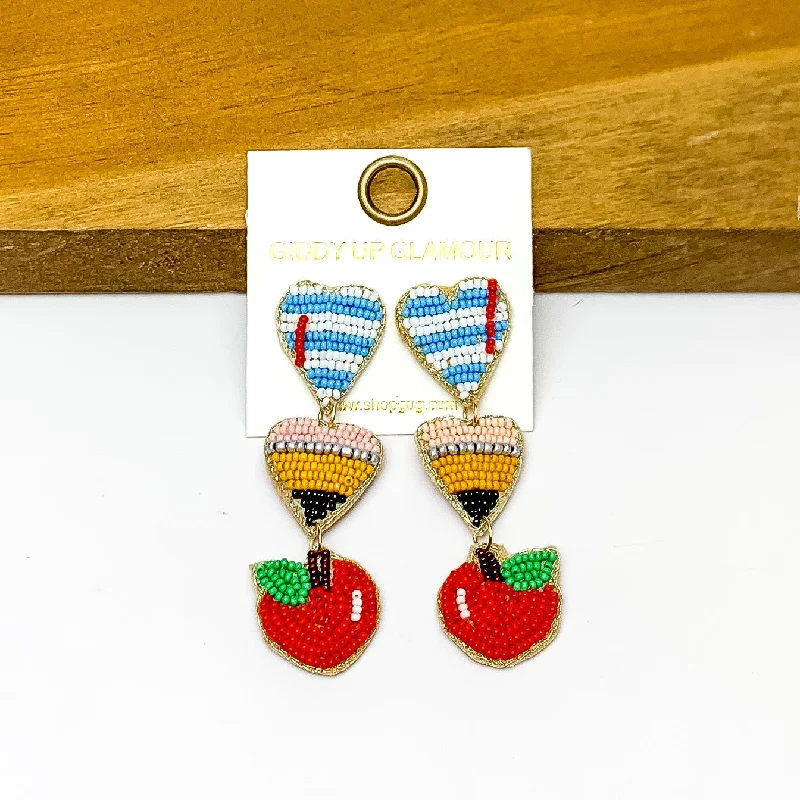 Hoop earrings with intricate designs for a unique and artistic appearance-Teaching Inspired Three Tiered Beaded Earrings