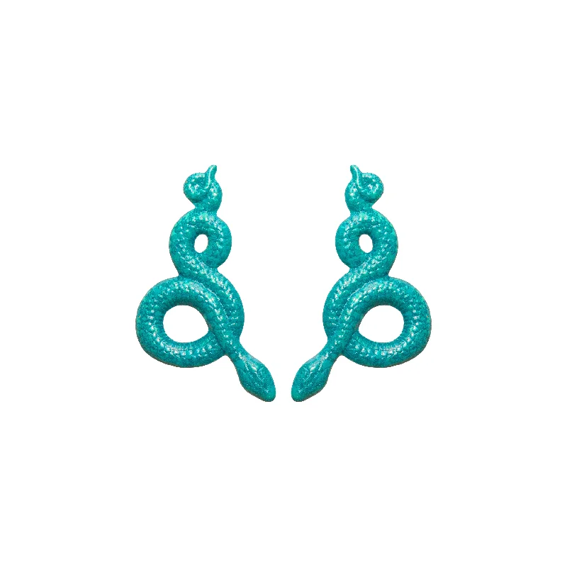 Hoop earrings with twisted leather for a chic and modern boho look-Teal Viper Earrings