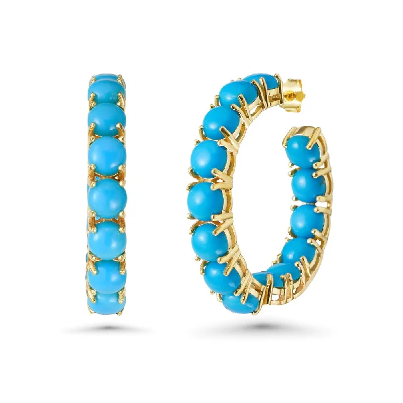 Hoop earrings with leather accents for a sleek and bold combination-Turquoise Inside-Out 1.25'' Hoop Earrings (13.50 ct.)  in 14K Gold