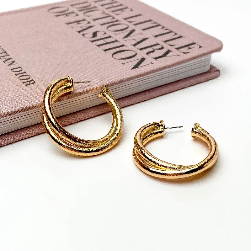 Best hoop earrings with textured silver for a rustic and organic finish-Twisted Hoop Earrings in Textured Gold Tone