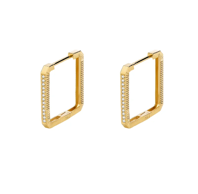 Hoop earrings with stacked layers for a bold and textured design-Unlock Marks - 18K Diamond Stripe Gold Earring