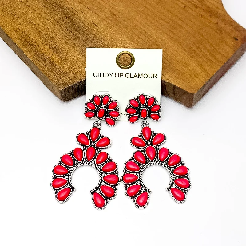 Best hoop earrings with enamel details for a colorful and modern look-Western Naja Earrings in Silver Tone with Red Stones