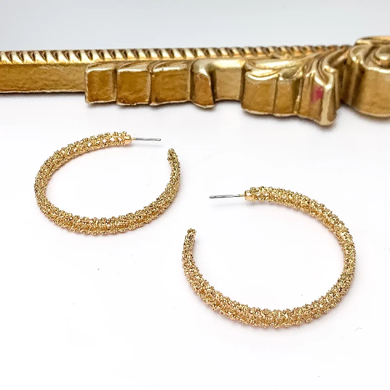 Hoop earrings with intricate designs for a unique and artistic appearance-Worry Free Large Gold Tone Textured Hoop Earrings