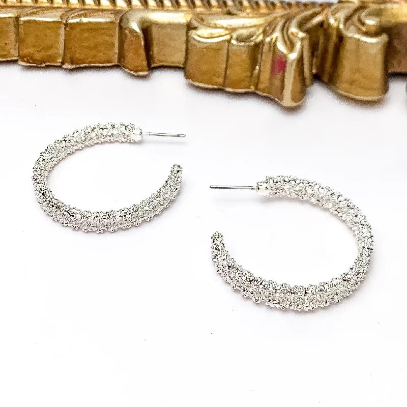 Best hoop earrings with cubic zirconia for a budget-friendly, dazzling look-Worry Free Medium Silver Tone Textured Hoop Earrings