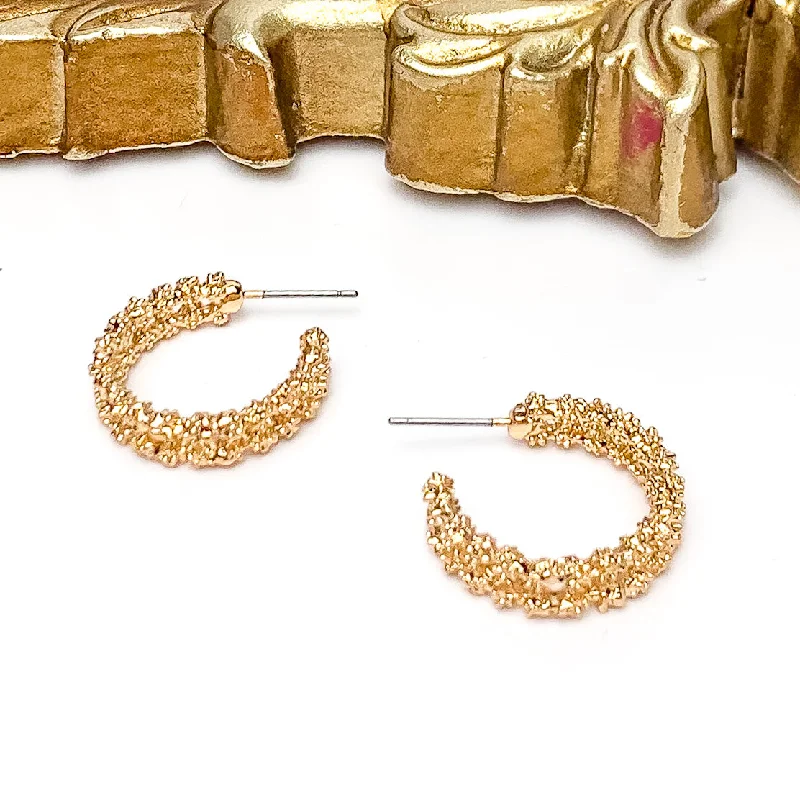 Best hoop earrings with smooth ceramic finishes for a polished, clean style-Worry Free Small Gold Tone Textured Hoop Earrings