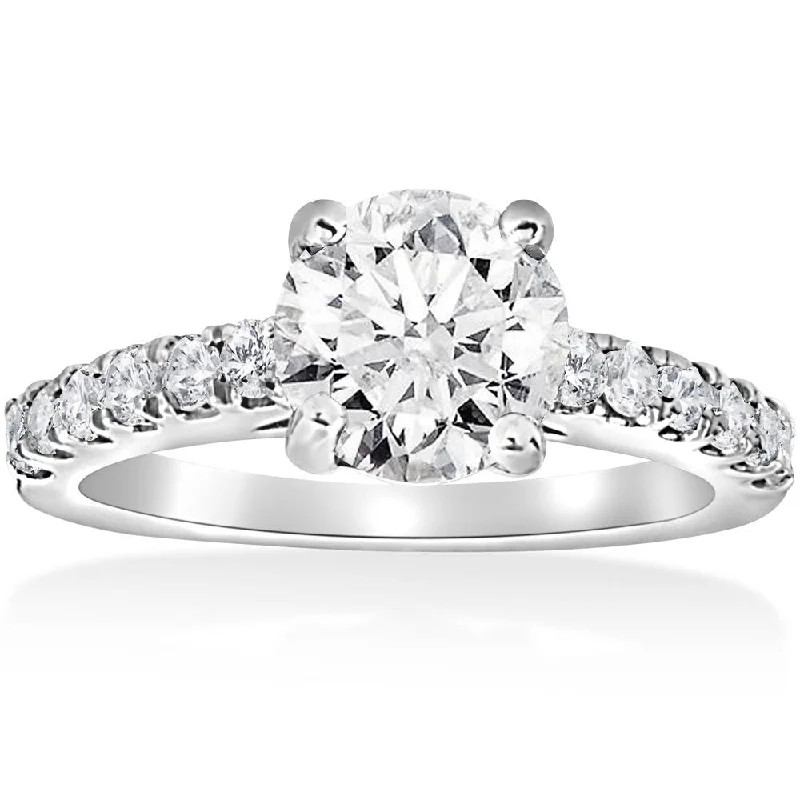 Rings with birthstone clusters for personalization -1 1/2 ct Diamond Solitaire With Accents Round Engagement Ring 14k White Gold