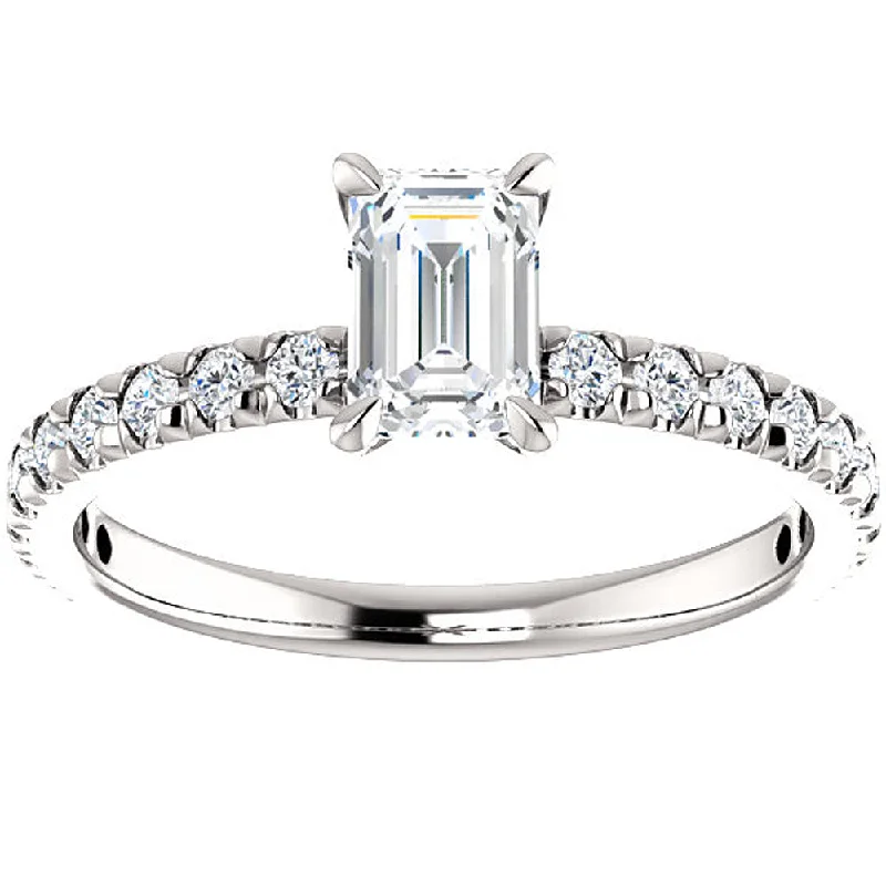 Rings with crescent moon for lunar charm -1 1/2 Ct Emerald Cut Diamond Engagement Ring 14k White Gold