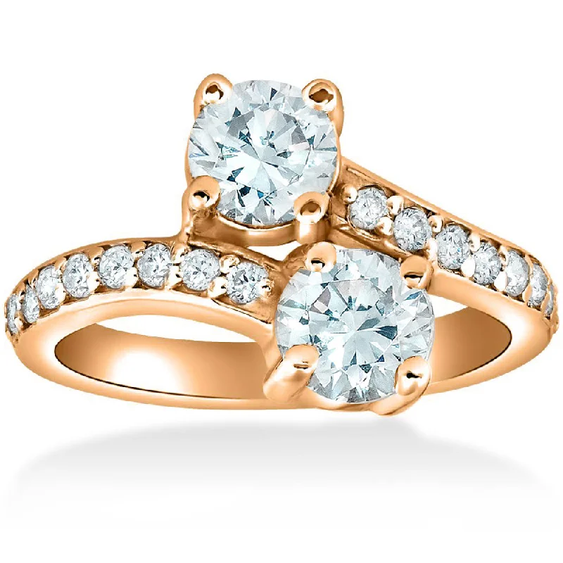 Platinum rings with sparkling sapphire center stones -1 1/2 cttw Forever Us 2-Stone Diamond Engagement Forever Us Ring 14k Rose Gold