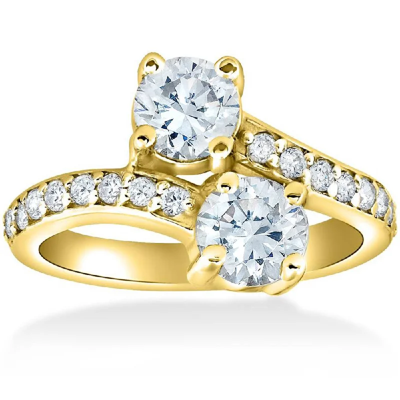 Platinum rings with sparkling sapphire center stones -1 1/2 cttw Forever Us 2-Stone Diamond Engagement Forever Us Ring 14k Yellow Gold