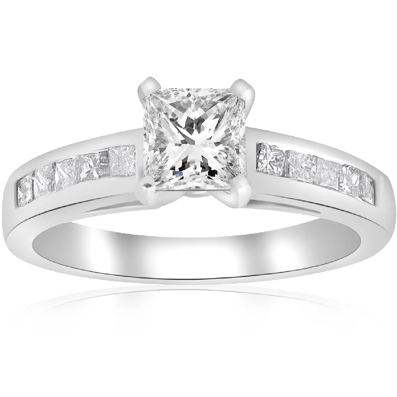 Rings with wide bands for statement wear -1 1/2ct Princess Cut Diamond Engagement Ring 14k White Gold Enhanced