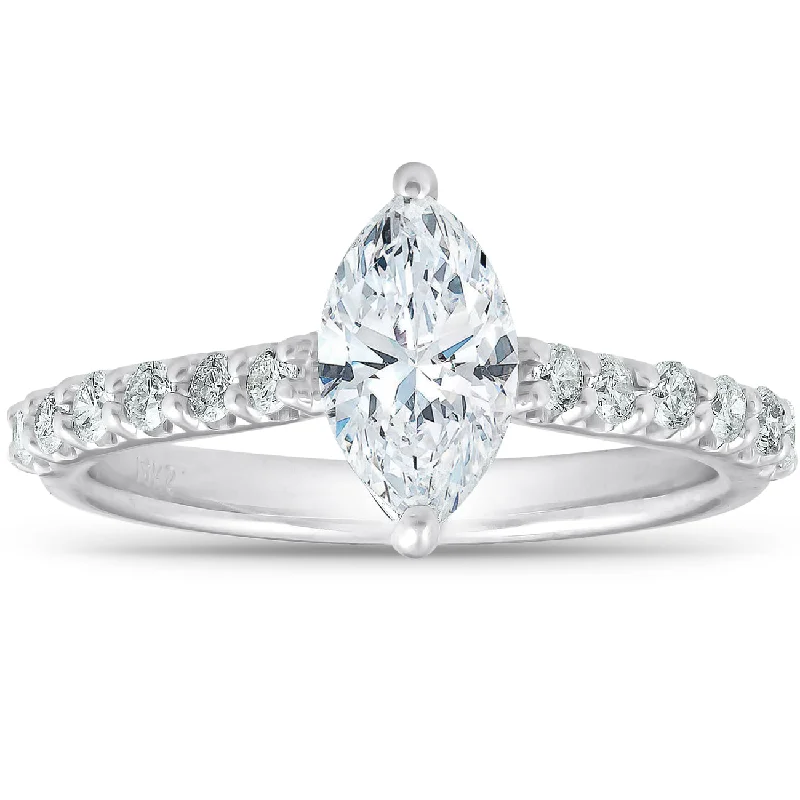 Dainty rings with subtle engraved star motifs -1 1/3 ct TDW Marquise Diamond Engagement Ring Side Stones