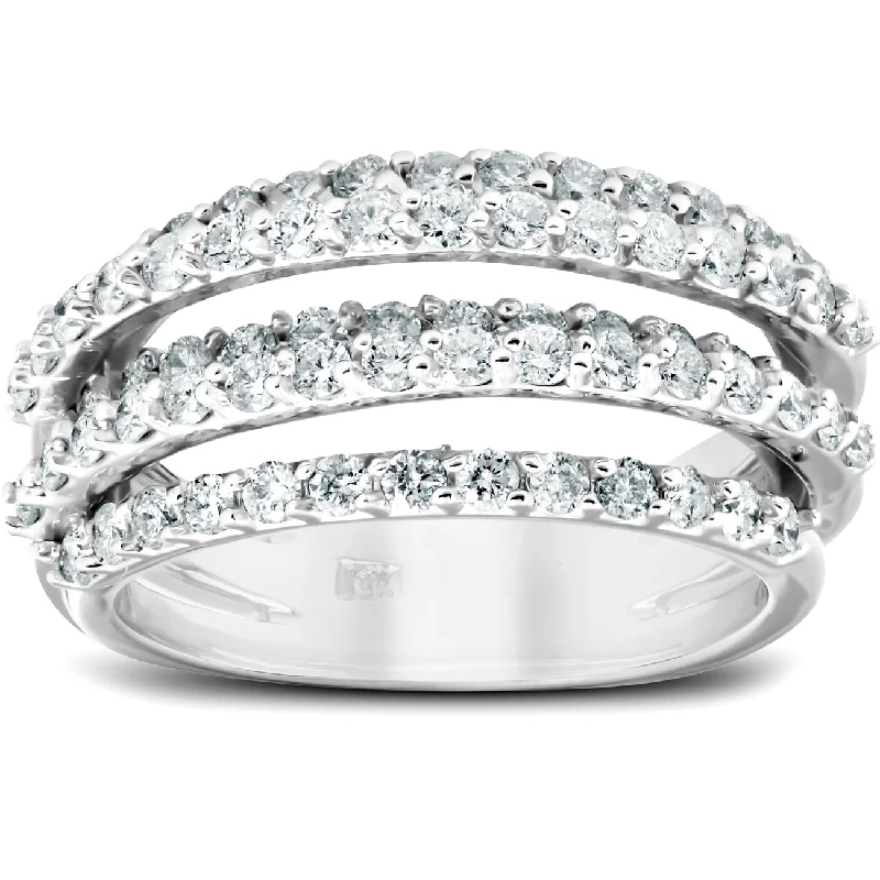 Rings with hammered silver for rustic appeal -1 1/4 Ct Diamond Ring Womens Fashion Cocktail Multi Row Wide Band 14k White Gold