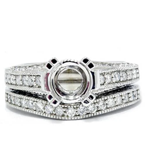 Rings with bold ruby stones for drama -1/2ct Vintage Heirloom Diamond Ring Set 14K White Gold