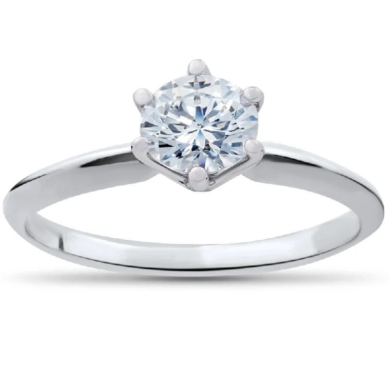 Rings with oxidized bands for vintage edge -1/3 ct Solitaire Diamond Engagement Ring 14k White Gold