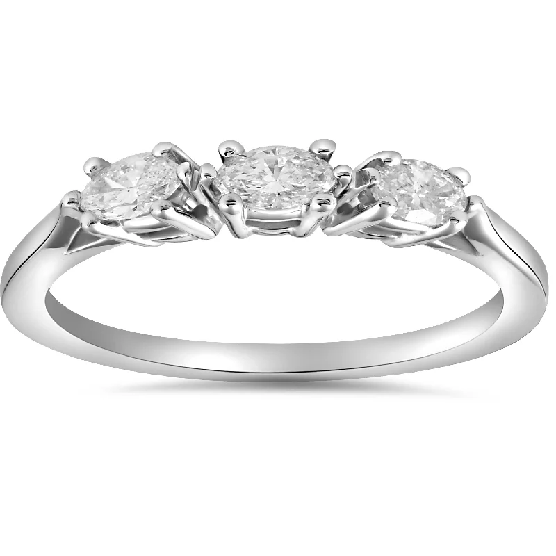 Rings with adjustable bands for perfect fit -1/3ct Marquise Diamond Wedding Ring Womens Stackable Band 14k White Gold