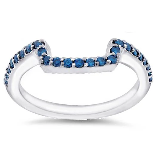 Rings with shield-shaped stones for boldness -1/4ct Blue Diamond Guard Ring 14K White Gold