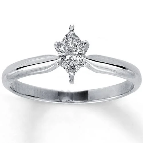 Rings with herkimer diamonds for raw clarity -1/4ct Solitaire Marquise Diamond Engagement Ring 14K White Gold