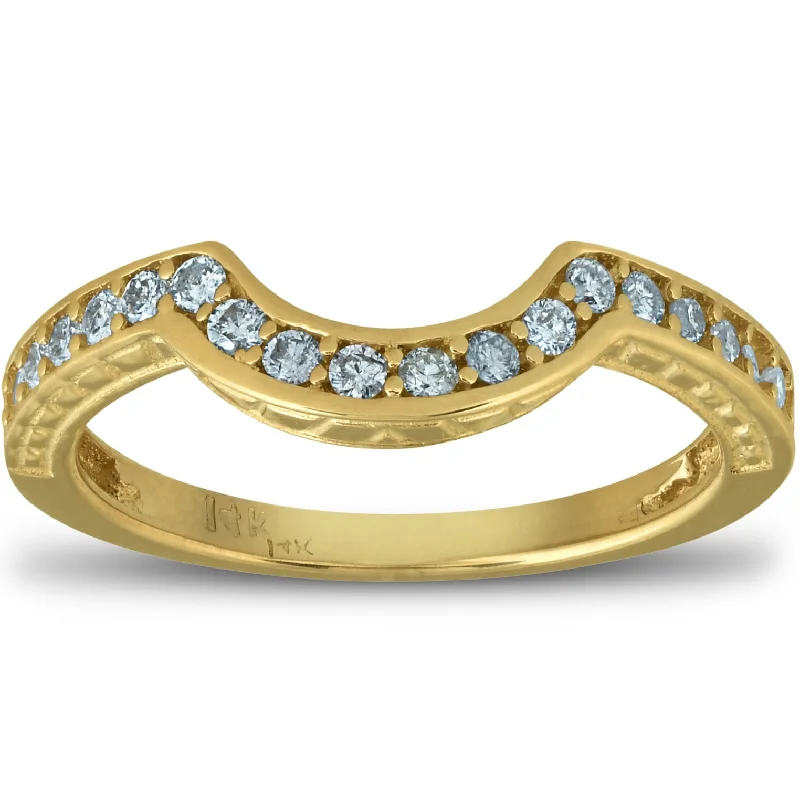 Rings with crescent moon for lunar charm -1/5 Ct Diamond Curved Wedding Engagement Ring Enhancer Band 14k Yellow Gold