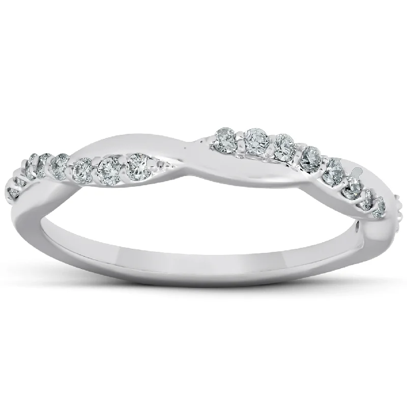 Rings with herkimer diamonds for raw clarity -1/5Ct Diamond Infinity Wedding Ring Womens 14k White Gold Interwoven Stack Band