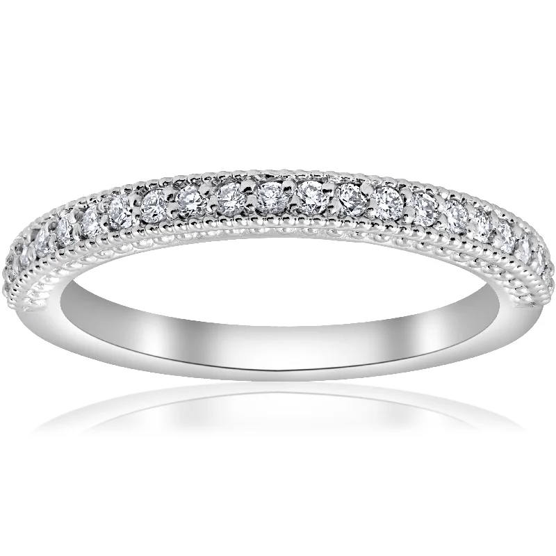 Rings with herkimer diamonds for raw clarity -1/5ct Vintage Diamond Wedding Ring Stackable Anniversary Band 14k White Gold