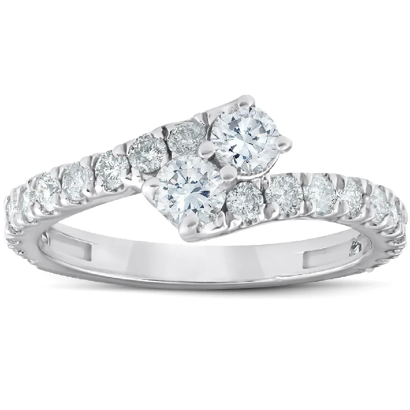 Rings with floral halo diamond arrangements -1 Ct Two Stone Diamond Forever Us Anniversary Engagement Ring 10k White Gold