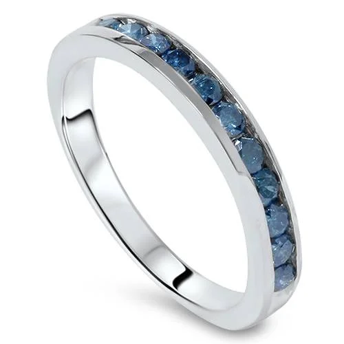 Rings with blue quartz for cool tones -1 cttw Blue Diamond Wedding Ring 14K White Gold