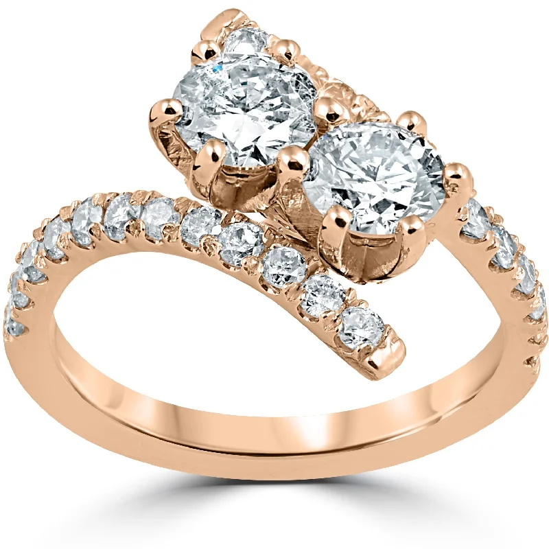 Rings with etched floral bands for detail -1 cttw Diamond 2 Stone Forever Us Engagement Anniversary Ring 14k Rose Gold