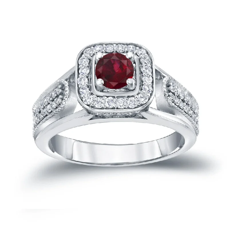 Rings with polished jade for smooth calm -14k Gold 1/6ct Ruby and 1/3ct TDW Diamond Engagement Ring by Auriya