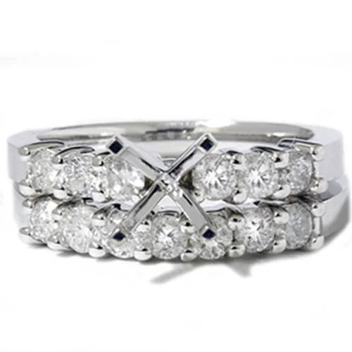 Rings with hexagon-cut stones for trendiness -1ct Diamond Engagement Matching Wedding Ring Setting