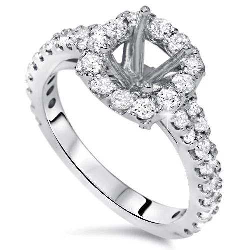 Titanium rings with rugged brushed metal look -1ct Diamond Ring Cushion Halo Setting 14K White Gold Semi Mount