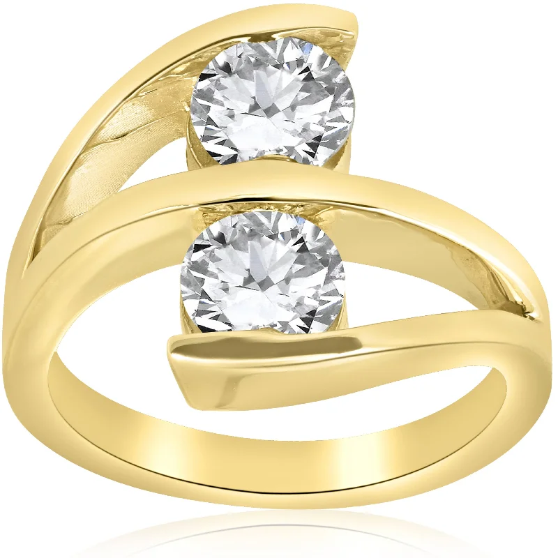 Rings with hexagon-cut stones for trendiness -2 ct Diamond Enhanced Two Stone Forever Us Engagement Ring 14k Yellow Gold