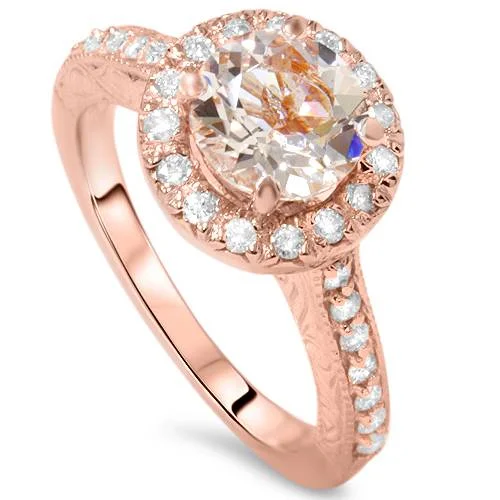 Rings with claw-set amethyst for security -2 ct Vintage Morganite & Diamond Ring 14K Rose Gold