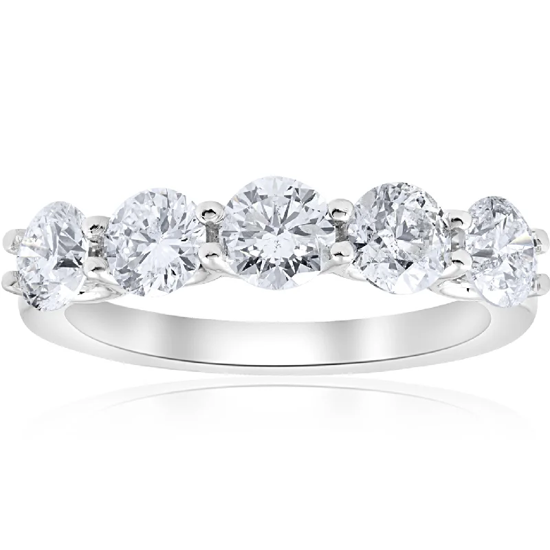 Rings with vintage-inspired rose-cut diamonds -2cttw Diamond 5 Stone U Prong Wedding Round Cut Ring 14k White Gold