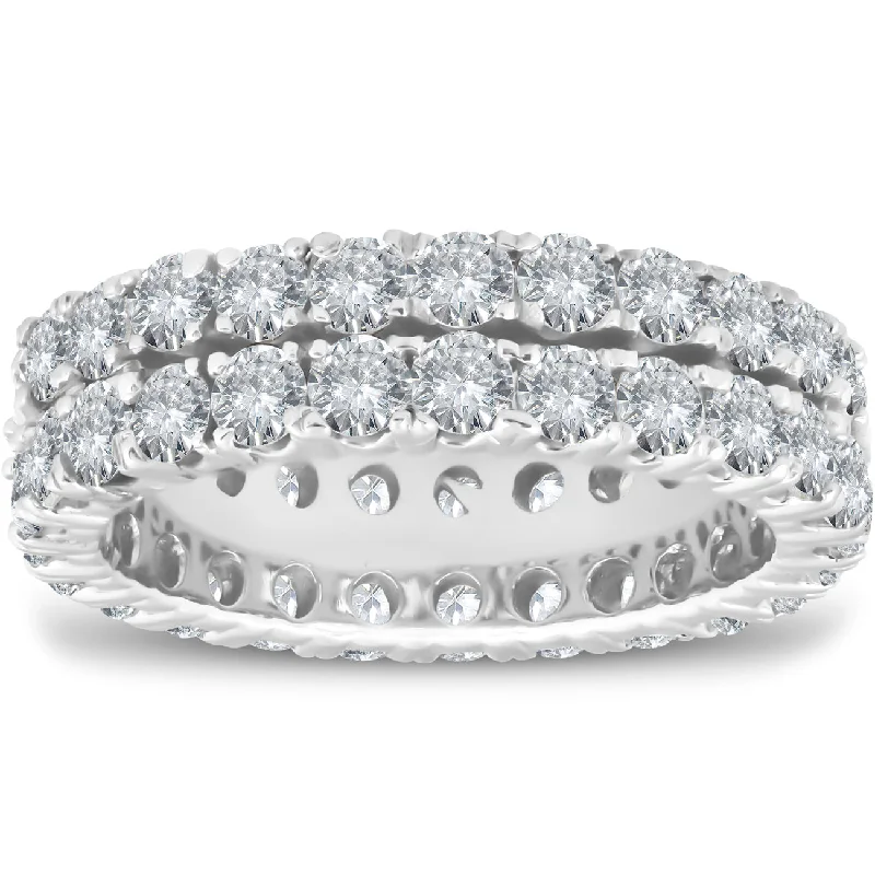 Rings with herkimer diamonds for raw clarity -3 1/2 ct Diamond Double Row Eternity Ring Womens Wedding Band 14k White Gold