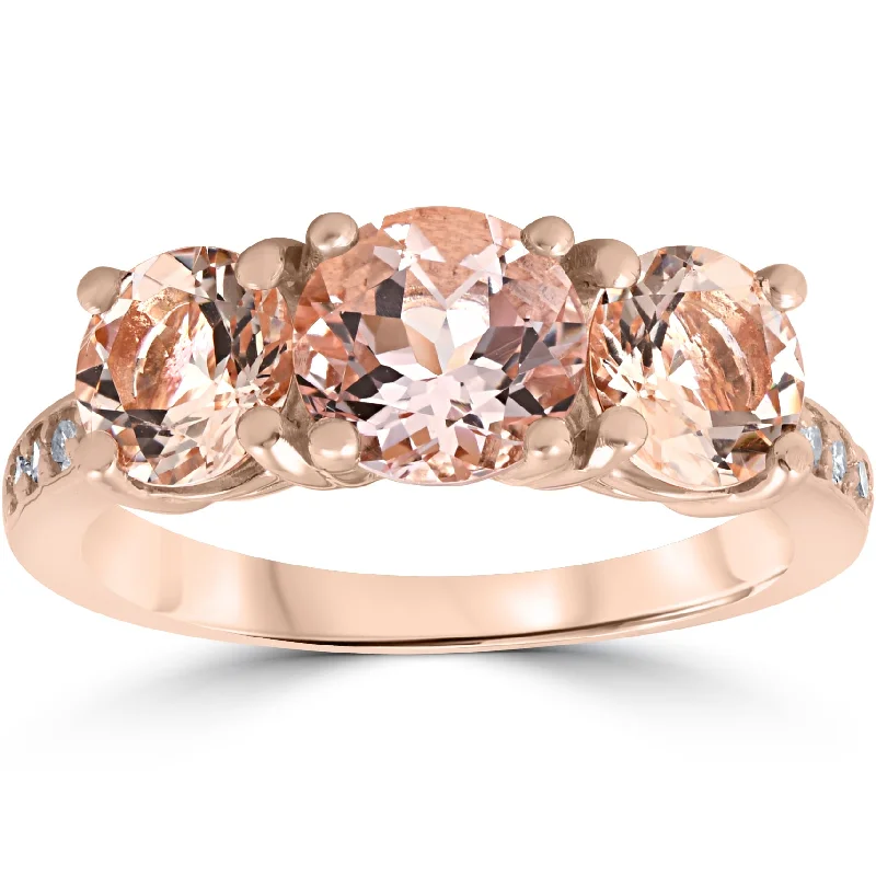 Rings with gothic rose quartz for drama -3 1/4 ct Morganite & Diamond 3-Stone Ring 14k Rose Gold