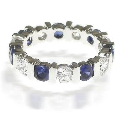 Chunky rings with hammered gold band texture -3.20 CT Round Cut Blue Sapphires & Diamonds - Eternity Ring