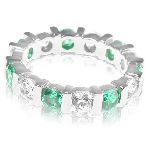 Rings with citrine stones for sunny vibes -3.20 CT Round Cut Green Emeralds & Diamonds - Eternity Ring