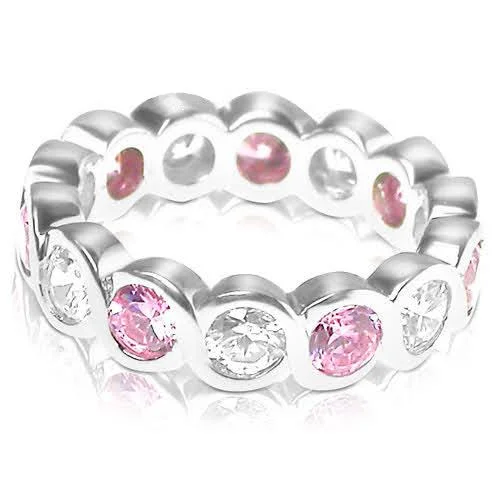 Rings with floral halo diamond arrangements -3.20 CT Round Cut Pink Sapphires & Diamonds - Eternity Ring