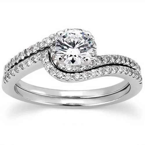 Rings with engraved constellations for stargazers -3/4 CT Diamond Engagement Ring Set 14K White Gold