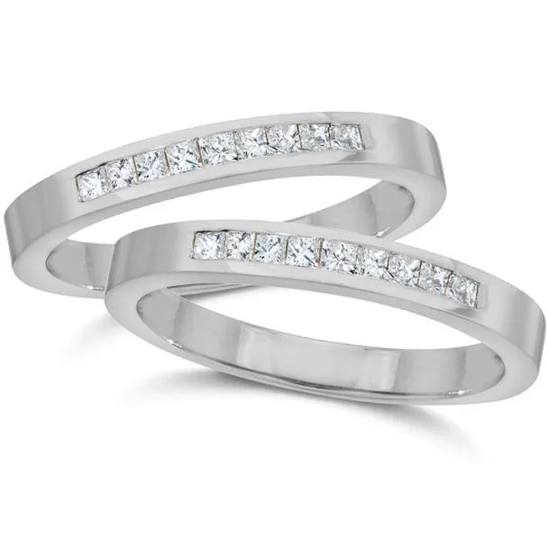 Rings with sunstone gems for fiery sparkle -3/4ct Princess Cut Diamond Wedding Stackable Ring Set