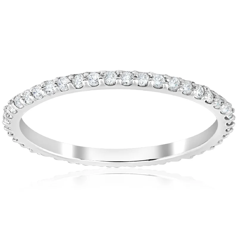 Rings with raw topaz for icy charm -3/8ct Diamond Eternity Ring 14k White Gold Womens Stackable Wedding Band