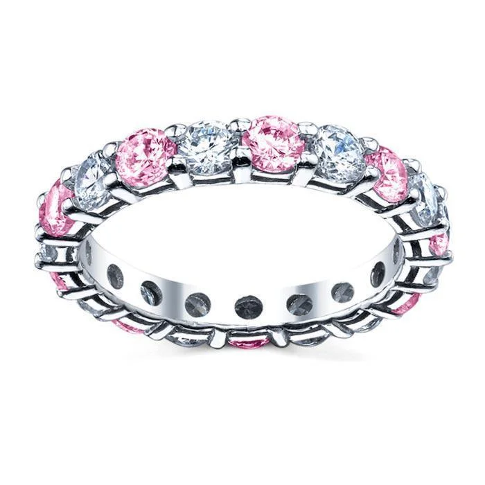 Rings with tourmaline gems for bold hues -3 Carat Pink Sapphire Diamond Eternity Ring