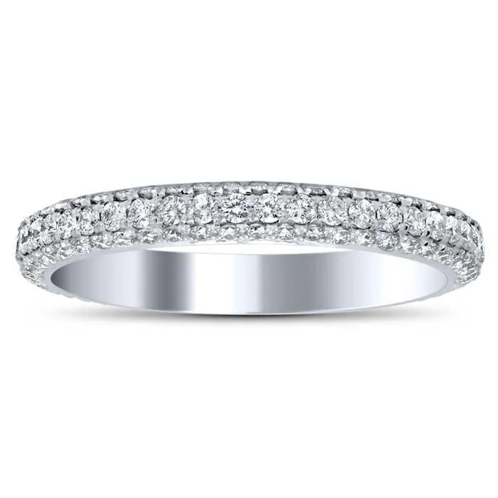 Rings with star sapphire for unique glow -1.00 cttw Three Row Pave Set Diamond Eternity Band